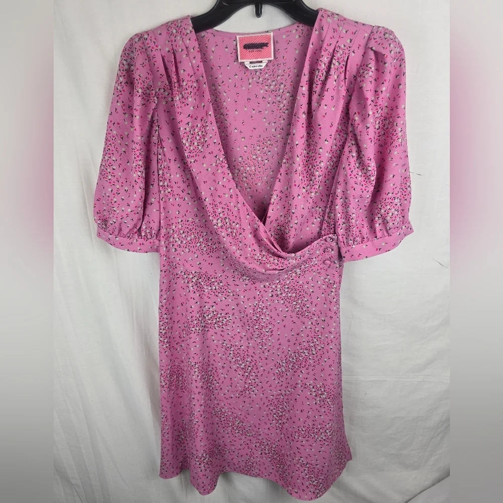 Kate Spade Pink Chilled Watermelon Meadow Floral Short Sleeve Wrap Dress Sz 6